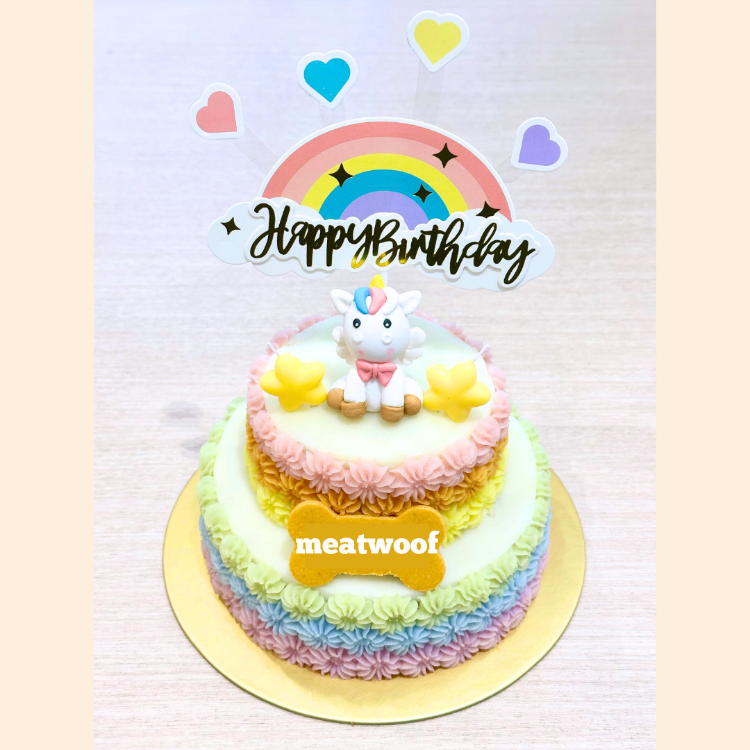 Cake For Dogs | Dog Cakes | Dog Birthday Cake | Pretty Cake | Party Cake | 2 tier Cake | Colourful Cake | Rainbow Cake | Unicorn Cake - Meatwoof Singapore