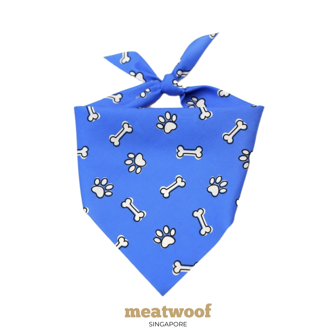 Dog Gifts | Barkday Gift | Gotcha Day Gift | Dog Bandana | Bone Bandana | Paw Bandana | Blue Bandana - Meatwoof Singapore