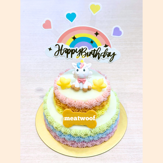 Cakes For Dogs | Dog Cakes | Dog Birthday Cake | Pretty Cake | Party Cake | 2 tier Cake | Colourful Cake | Rainbow Cake | Unicorn Cake - Meatwoof Singapore