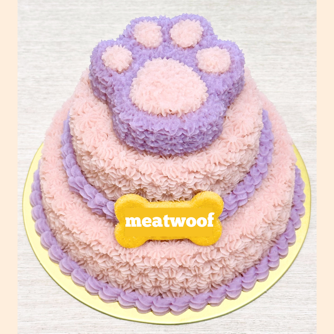 Cake For Dogs | Dog Cakes | Dog Birthday Cake | Gotcha Day Cake | Paw Cake | Tiered Cake | Purple Pink Cake - Meatwoof Singapore